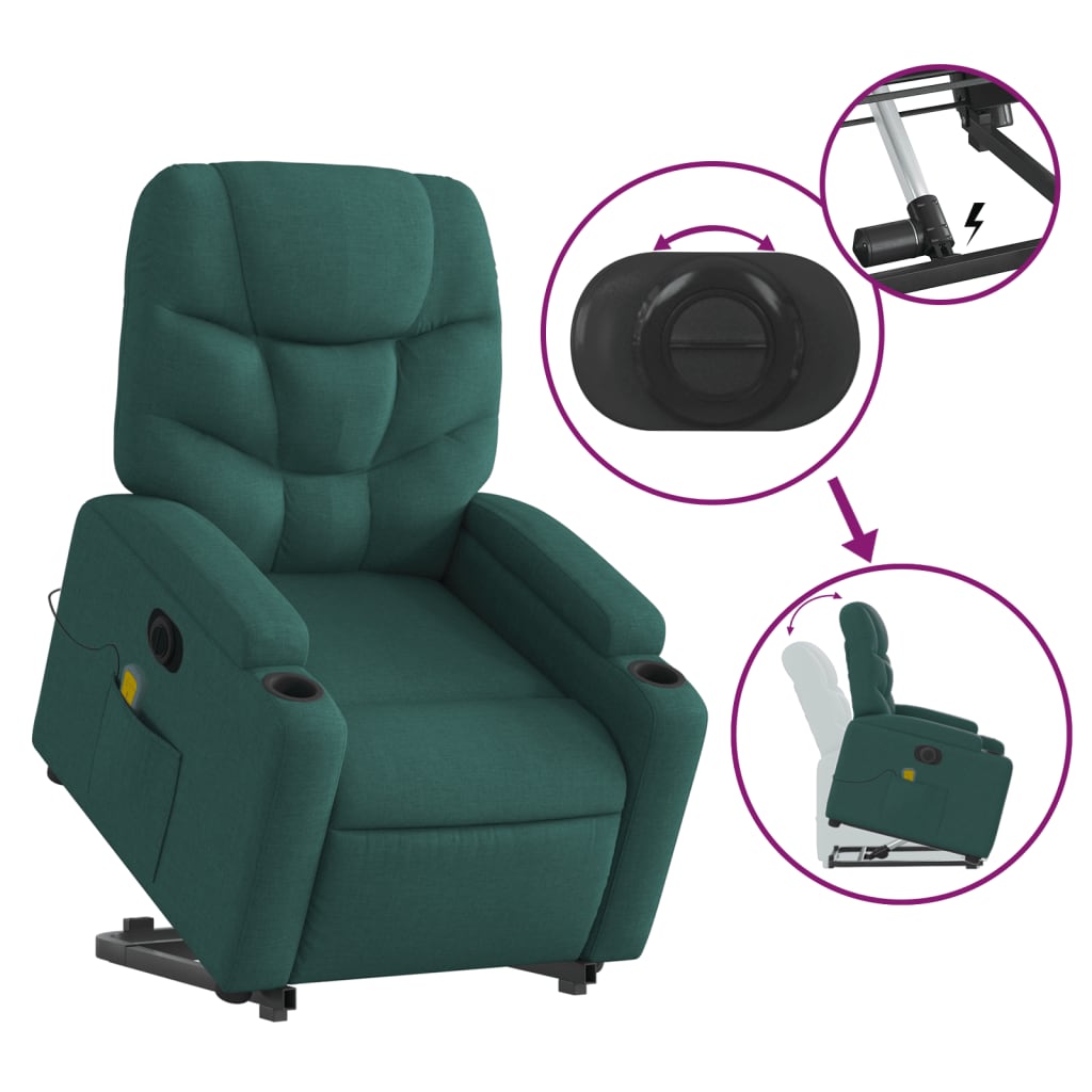 Sta-Op-Massagestoel Stof Donkergroen Ja Elektrisch verstelbaar