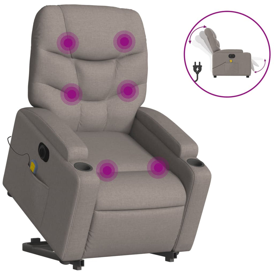 Sta-Op-Massagestoel Stof Taupe Ja Elektrisch verstelbaar