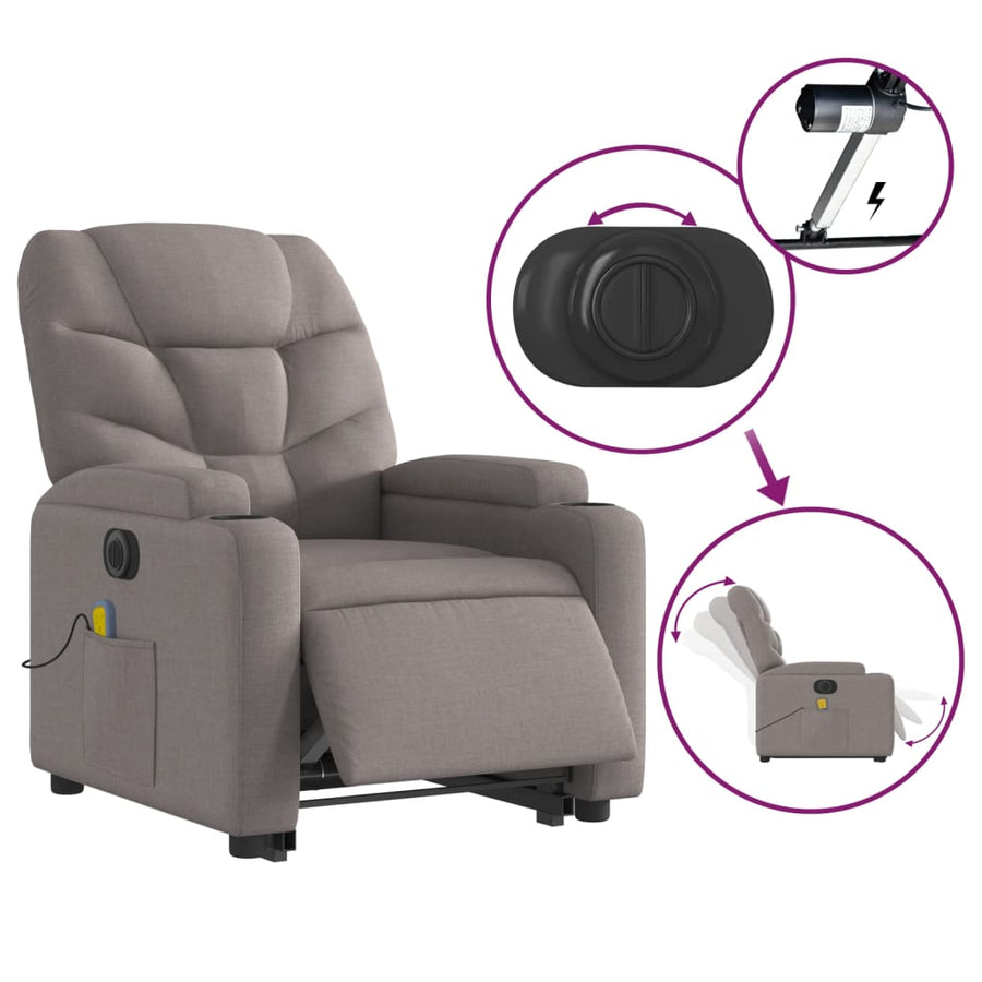 Sta-Op-Massagestoel Stof Taupe Ja Elektrisch verstelbaar