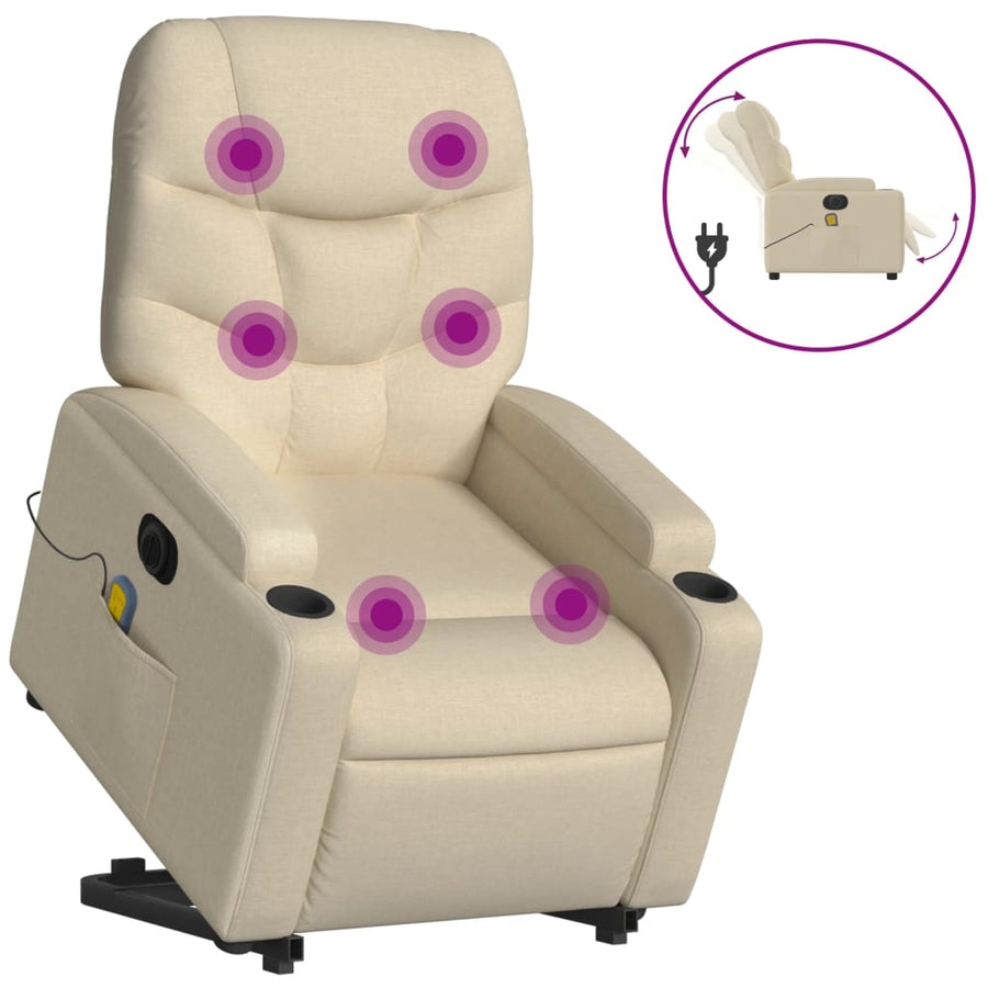 Sta-Op-Massagestoel Stof Kleurig Crème Ja Elektrisch verstelbaar