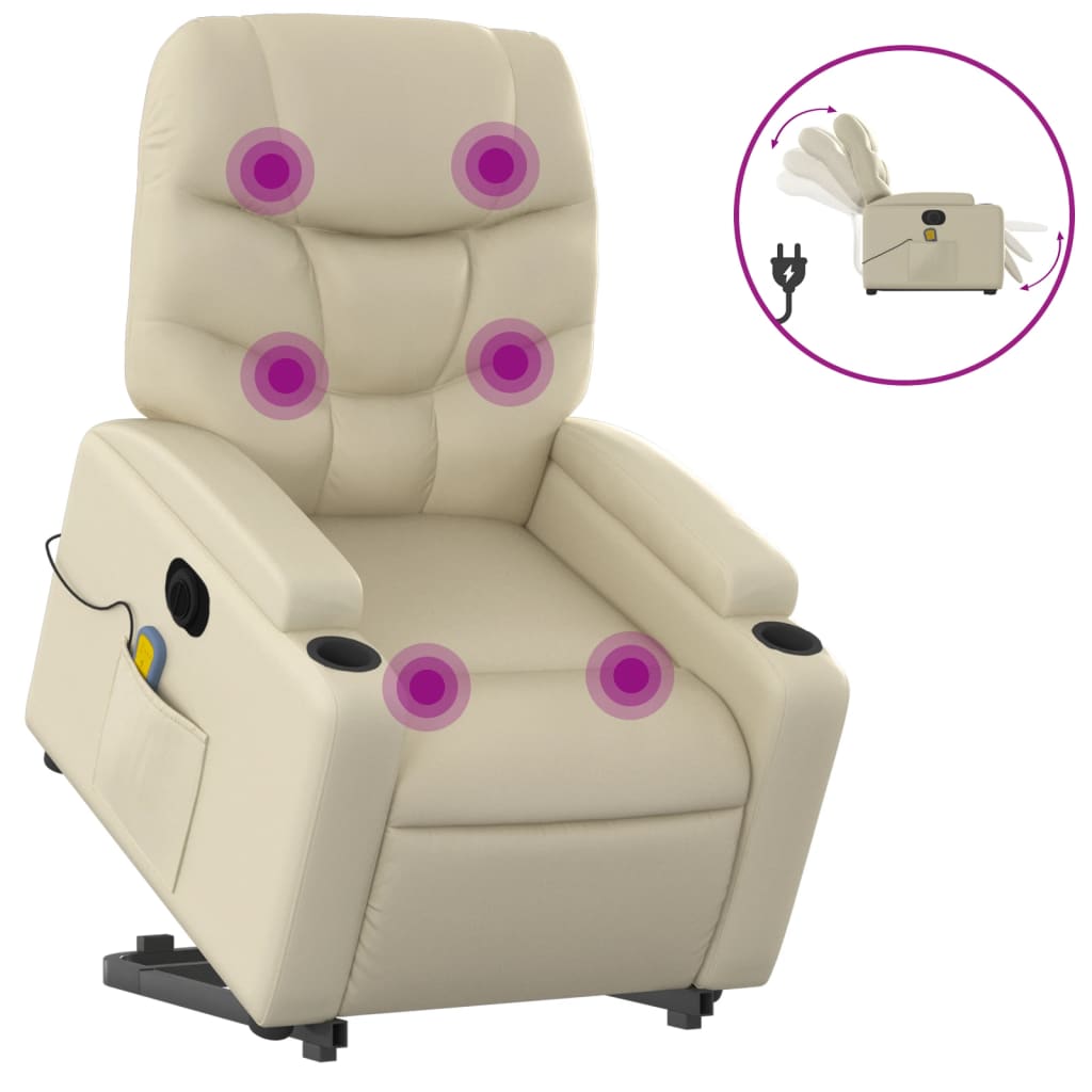 Sta-Op-Massagestoel Elektrisch Kunstleer Kleurig Crème Ja Elektrisch verstelbaar