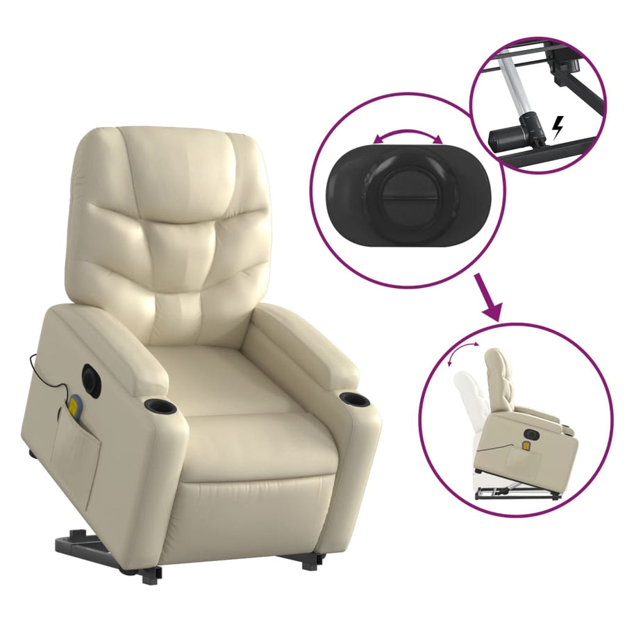 Sta-Op-Massagestoel Elektrisch Kunstleer Kleurig Crème Ja Elektrisch verstelbaar