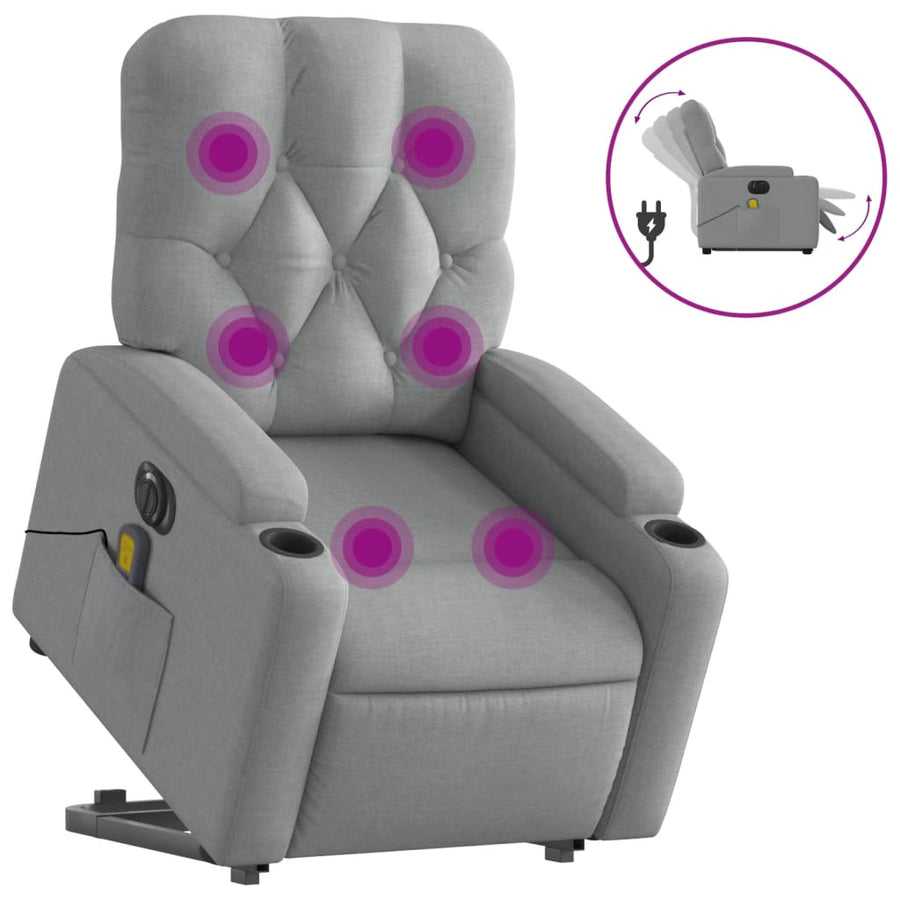 Sta-Op-Massagestoel Stof Lichtgrijs Ja Elektrisch verstelbaar