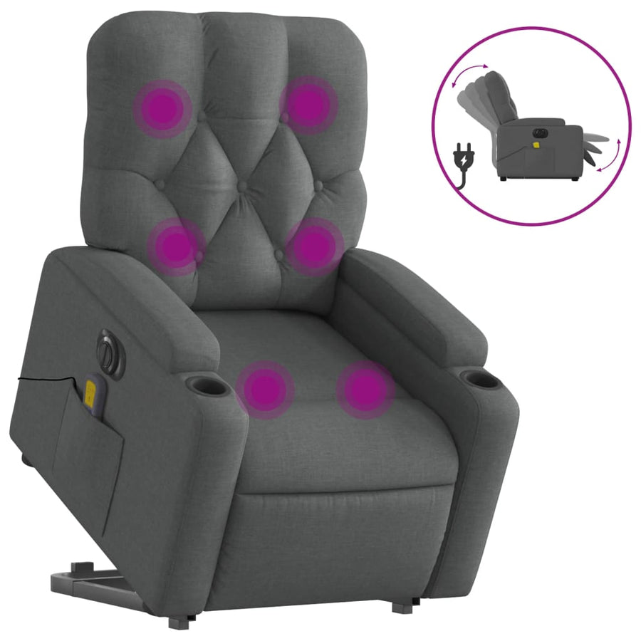 Sta-Op-Massagestoel Stof Donkergrijs Ja Elektrisch verstelbaar