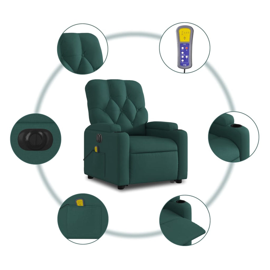 Sta-Op-Massagestoel Stof Donkergroen Ja Elektrisch verstelbaar