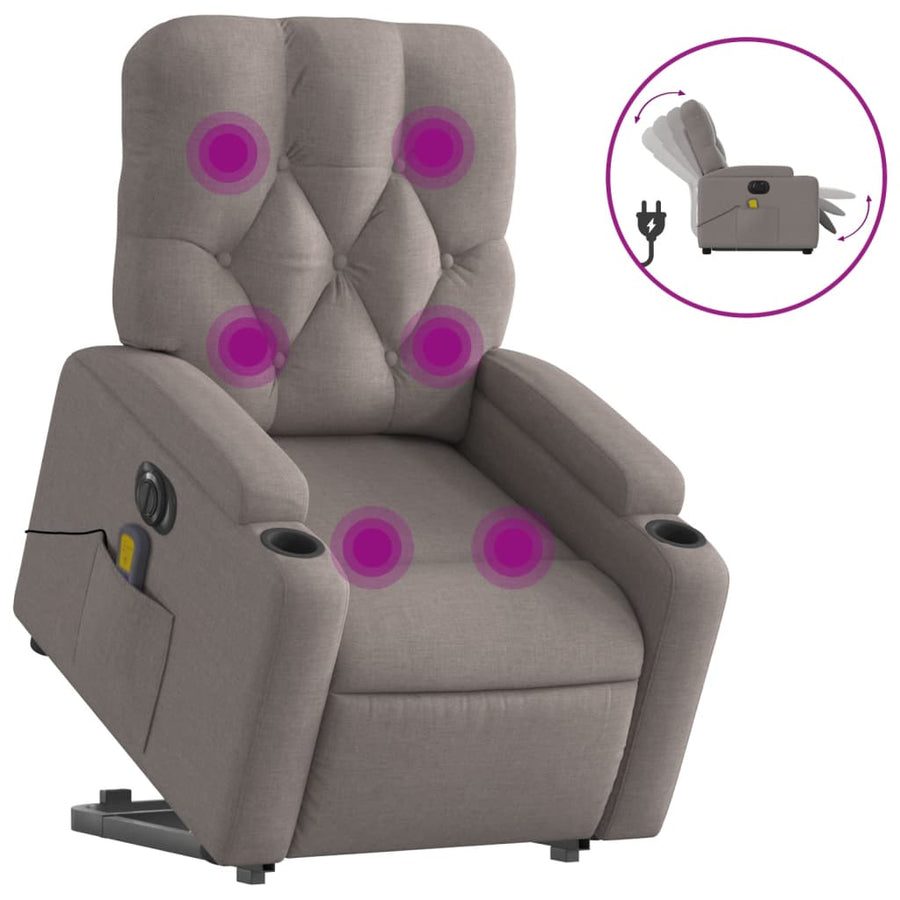 Sta-Op-Massagestoel Stof Taupe Ja Elektrisch verstelbaar