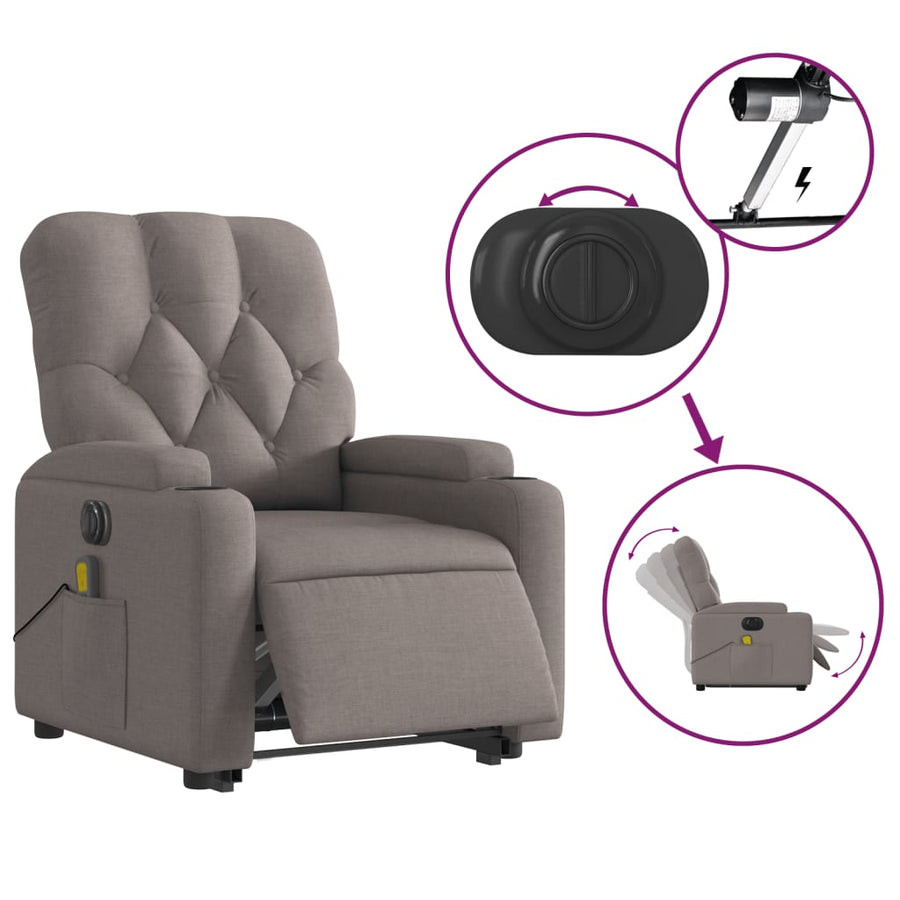 Sta-Op-Massagestoel Stof Taupe Ja Elektrisch verstelbaar