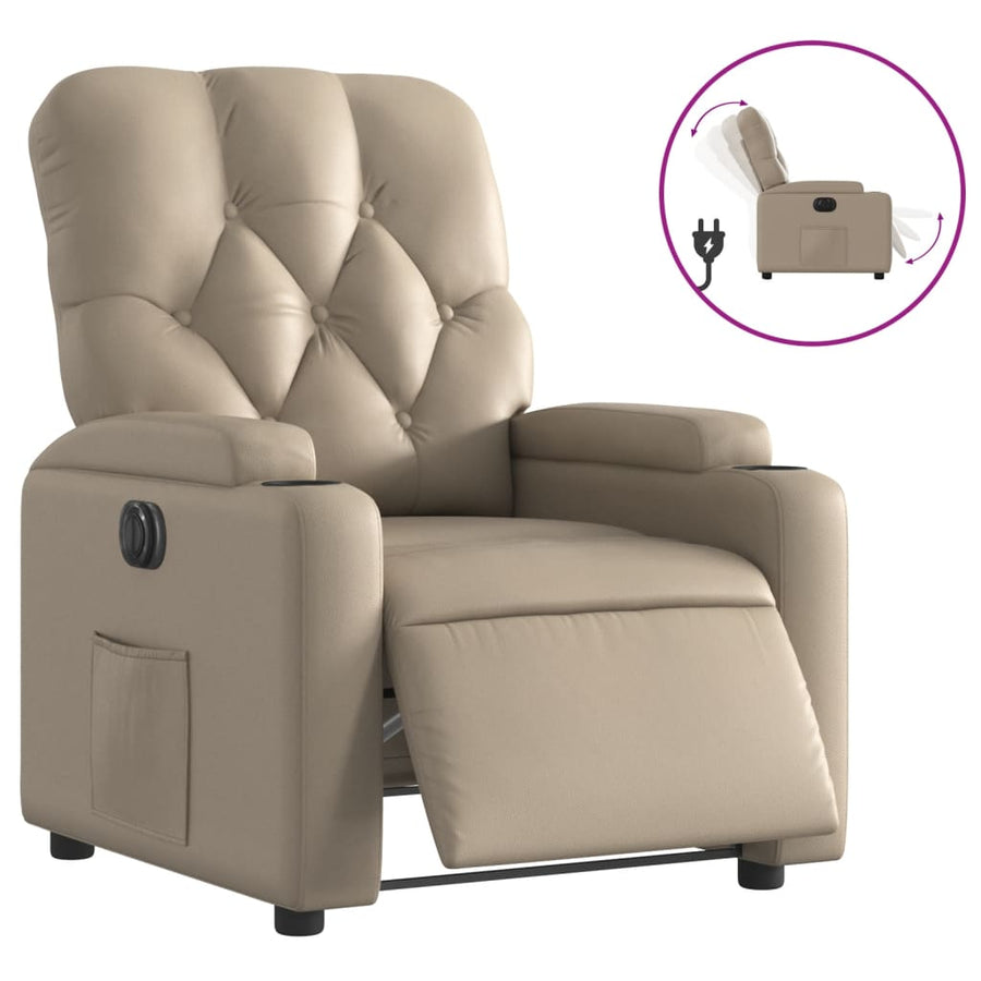 Fauteuil verstelbaar elektrisch kunstleer cappuccinokleurig