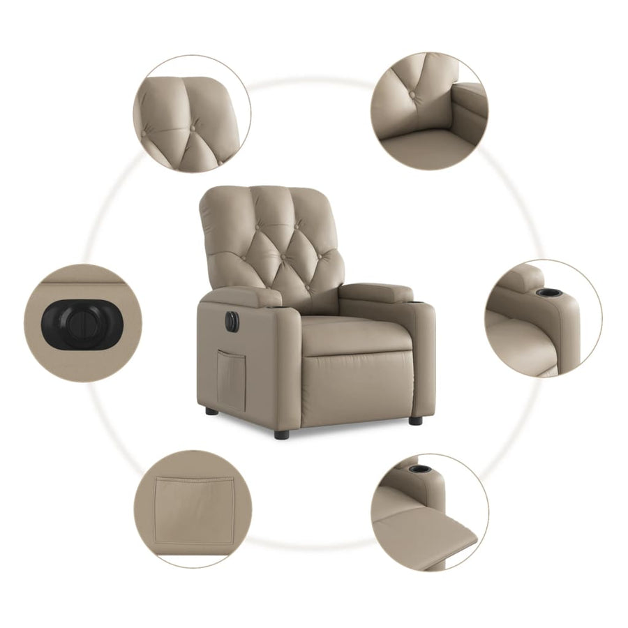 Fauteuil verstelbaar elektrisch kunstleer cappuccinokleurig