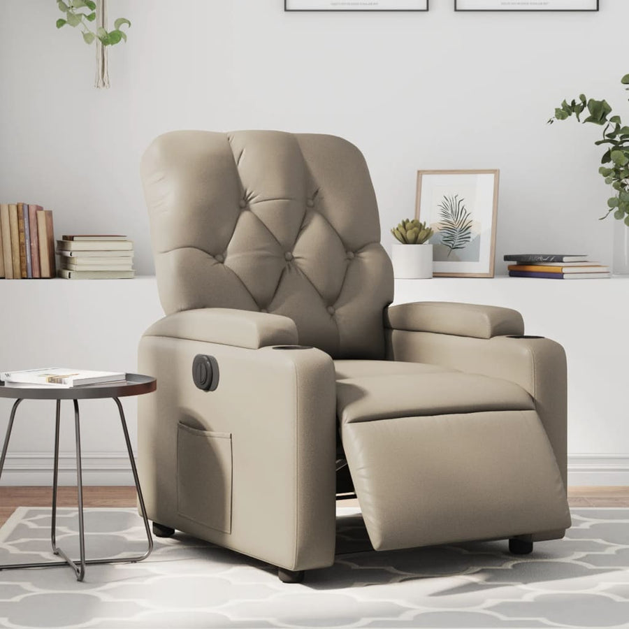 Fauteuil verstelbaar elektrisch kunstleer cappuccinokleurig
