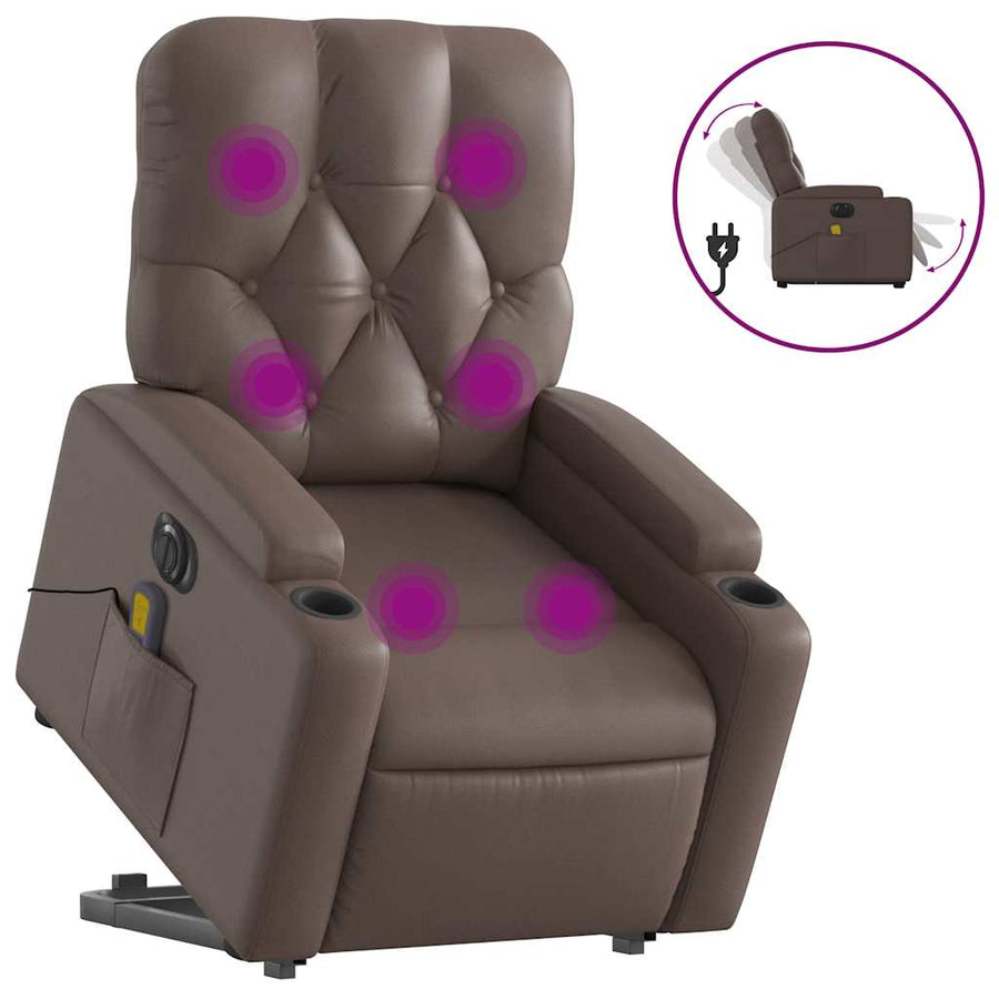 Sta-op-massagestoel elektrisch kunstleer bruin