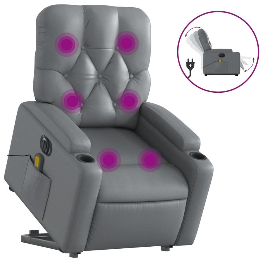 Sta-Op-Massagestoel Elektrisch Kunstleer Grijs Ja Elektrisch verstelbaar