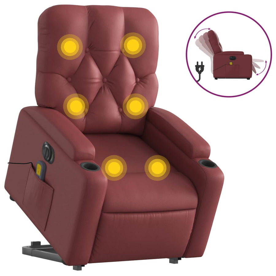 Sta-op-massagestoel elektrisch kunstleer wijnrood