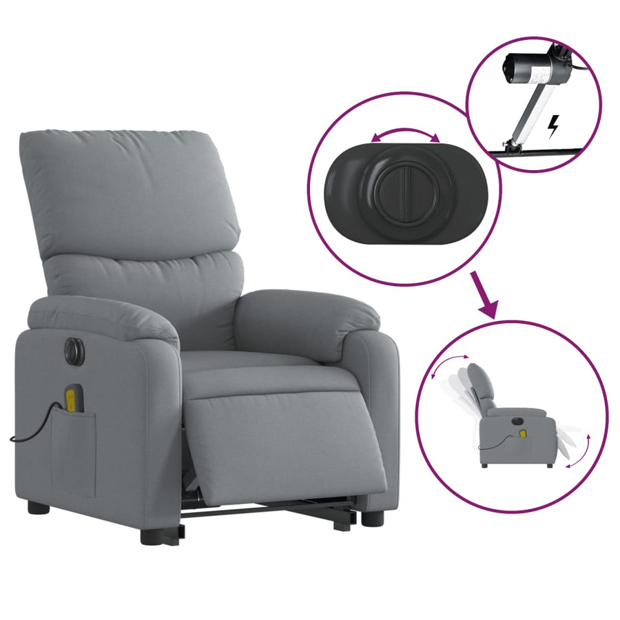 Sta-Op-Massagestoel Stof Lichtgrijs Ja Elektrisch verstelbaar
