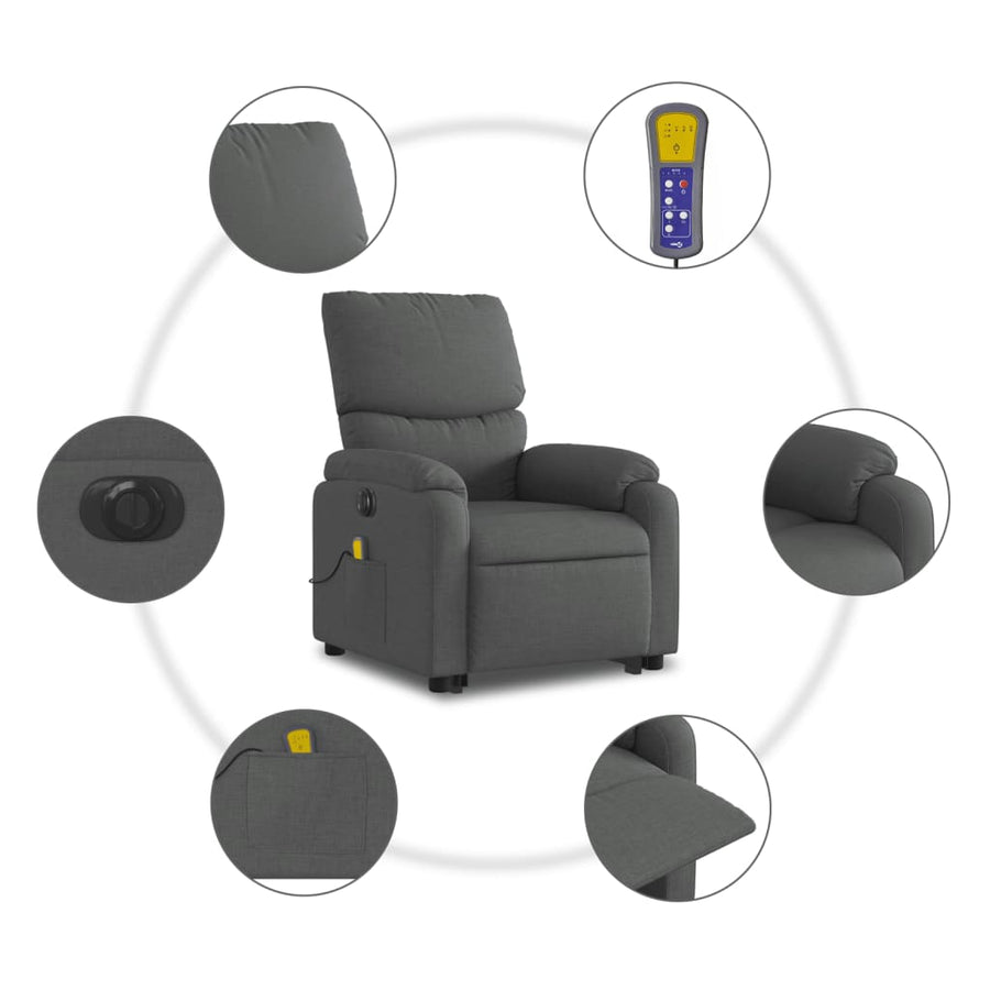 Sta-Op-Massagestoel Stof Donkergrijs Ja Elektrisch verstelbaar