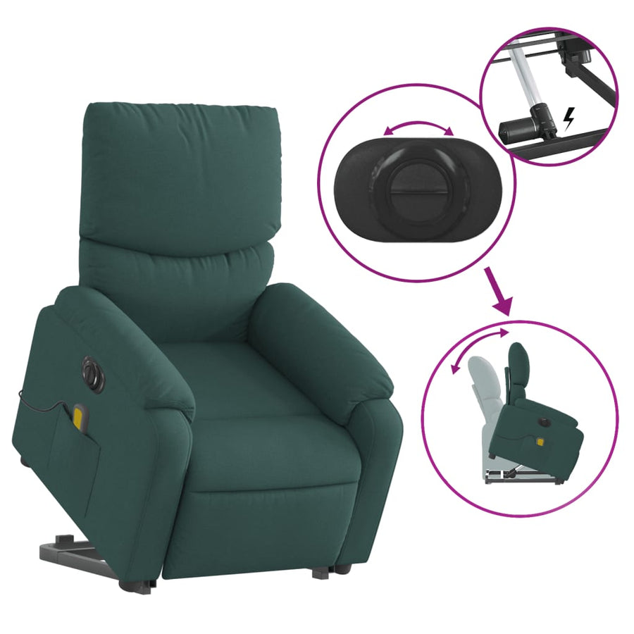 Sta-Op-Massagestoel Stof Donkergroen Ja Elektrisch verstelbaar