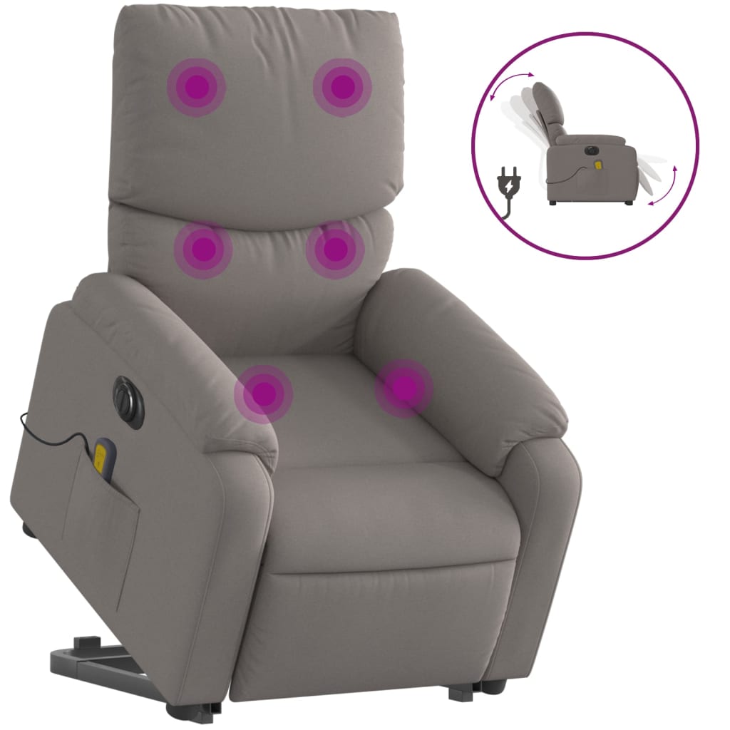 Sta-Op-Massagestoel Stof Taupe Ja Elektrisch verstelbaar