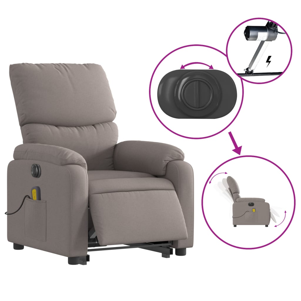 Sta-Op-Massagestoel Stof Taupe Ja Elektrisch verstelbaar