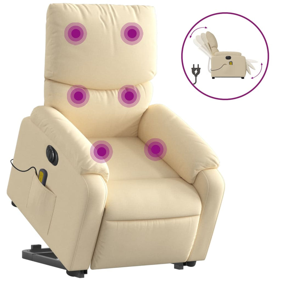 Sta-Op-Massagestoel Stof Kleurig Crème Ja Elektrisch verstelbaar