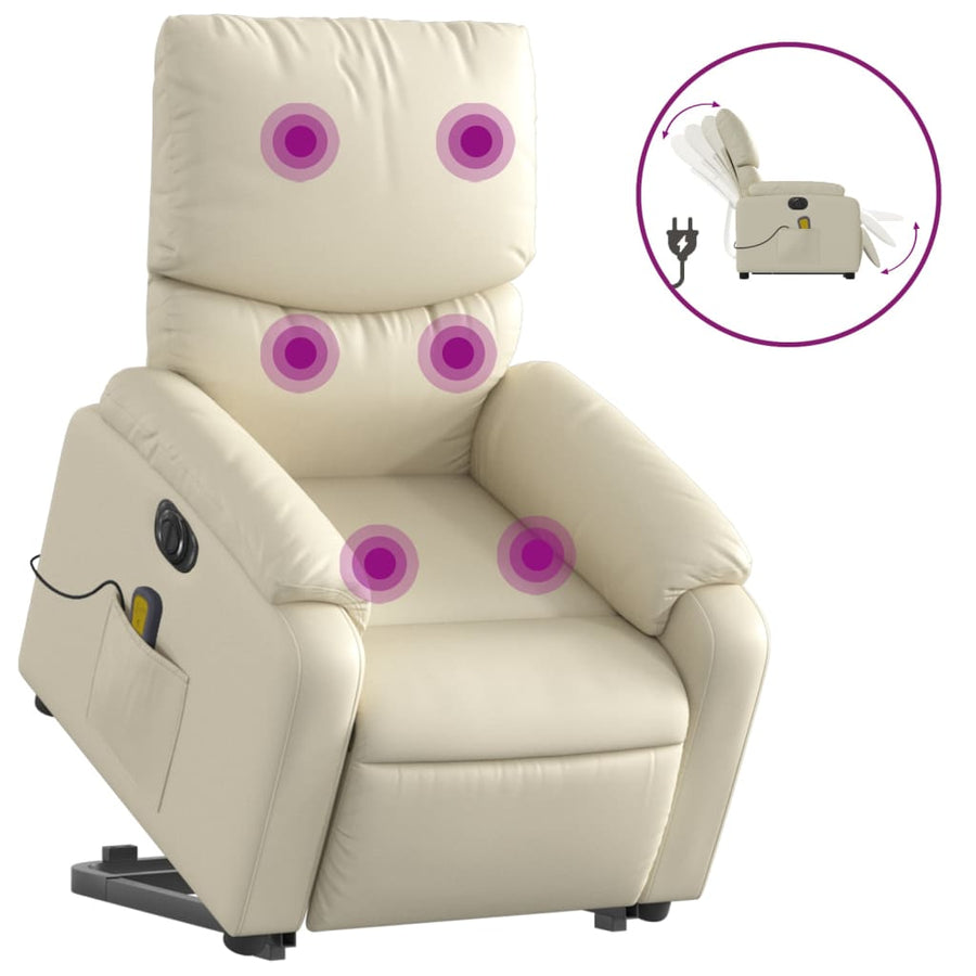 Sta-Op-Massagestoel Elektrisch Kunstleer Kleurig Crème Ja Elektrisch verstelbaar