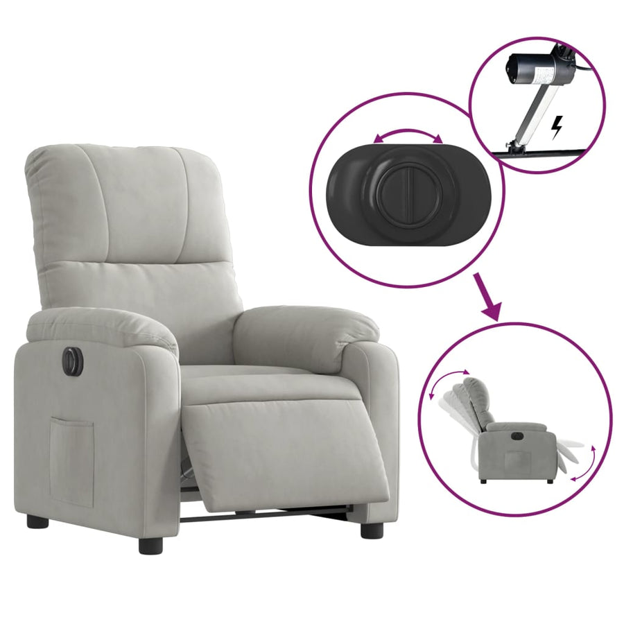 Fauteuil verstelbaar elektrisch microvezelstof lichtgrijs