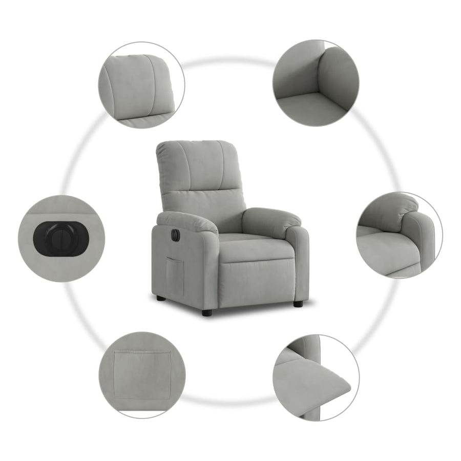 Fauteuil verstelbaar elektrisch microvezelstof lichtgrijs