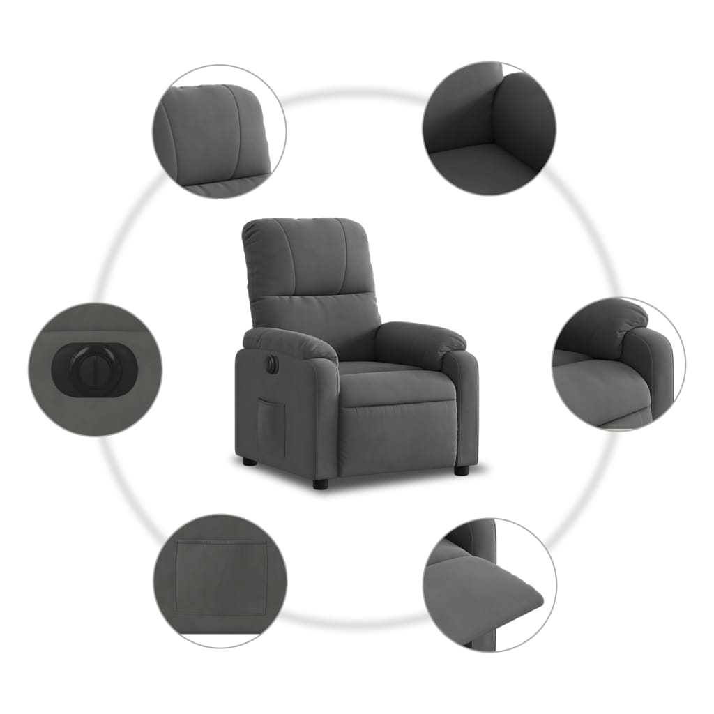 Fauteuil verstelbaar elektrisch microvezelstof donkergrijs