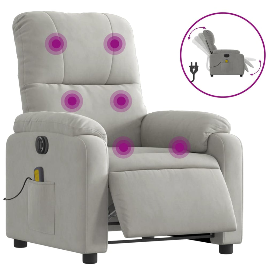 Massagestoel elektrisch verstelbaar microvezelstof lichtgrijs Elektrisch verstelbaar