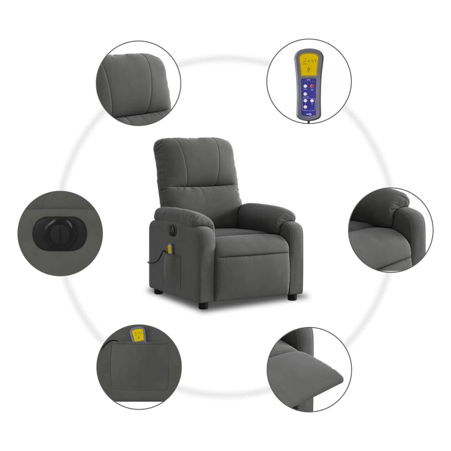 Massagestoel elektrisch verstelbaar microvezelstof donkergrijs Elektrisch verstelbaar