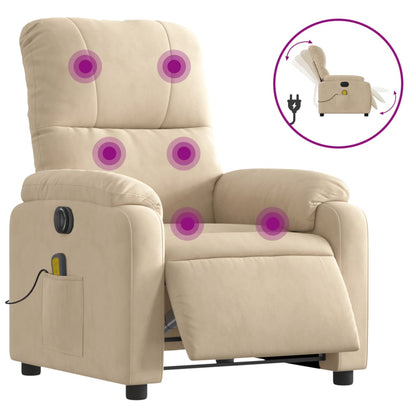 Massagestoel elektrisch verstelbaar microvezelstof crèmekleurig Elektrisch verstelbaar