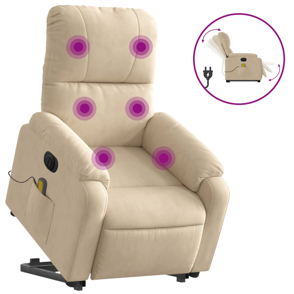 Sta-Op-Massagestoel Elektrisch Microvezelstof Kleurig Crème Elektrisch verstelbaar