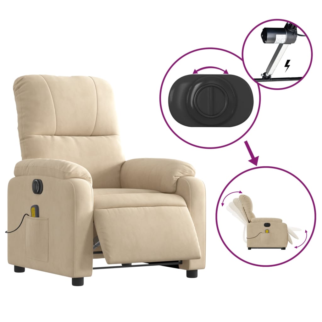 Sta-Op-Massagestoel Elektrisch Microvezelstof Kleurig Crème Elektrisch verstelbaar