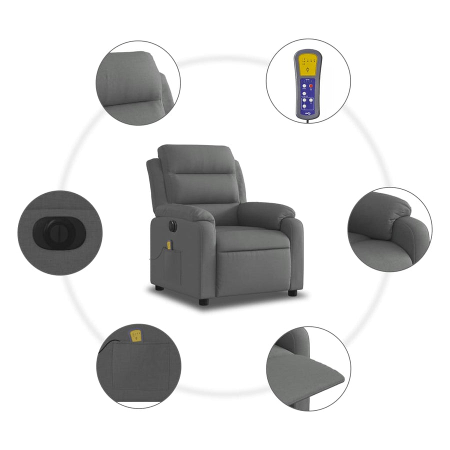 Massagestoel Stof Donkergrijs Ja Elektrisch verstelbaar