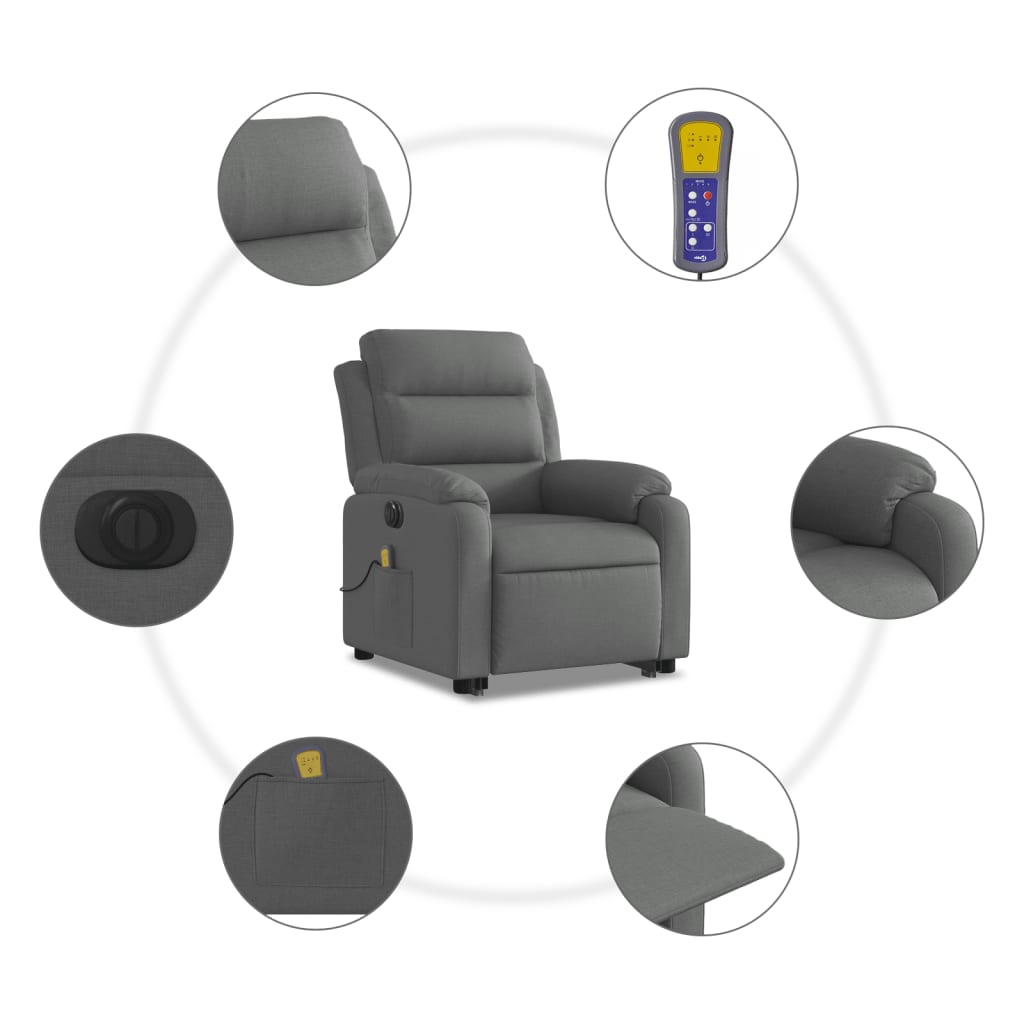 Sta-Op-Massagestoel Stof Donkergrijs Ja Elektrisch verstelbaar