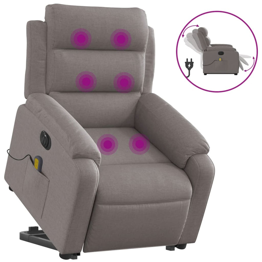 Sta-Op-Massagestoel Stof Taupe Ja Elektrisch verstelbaar