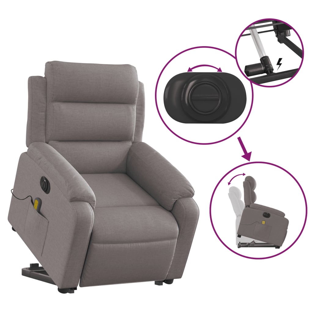 Sta-Op-Massagestoel Stof Taupe Ja Elektrisch verstelbaar