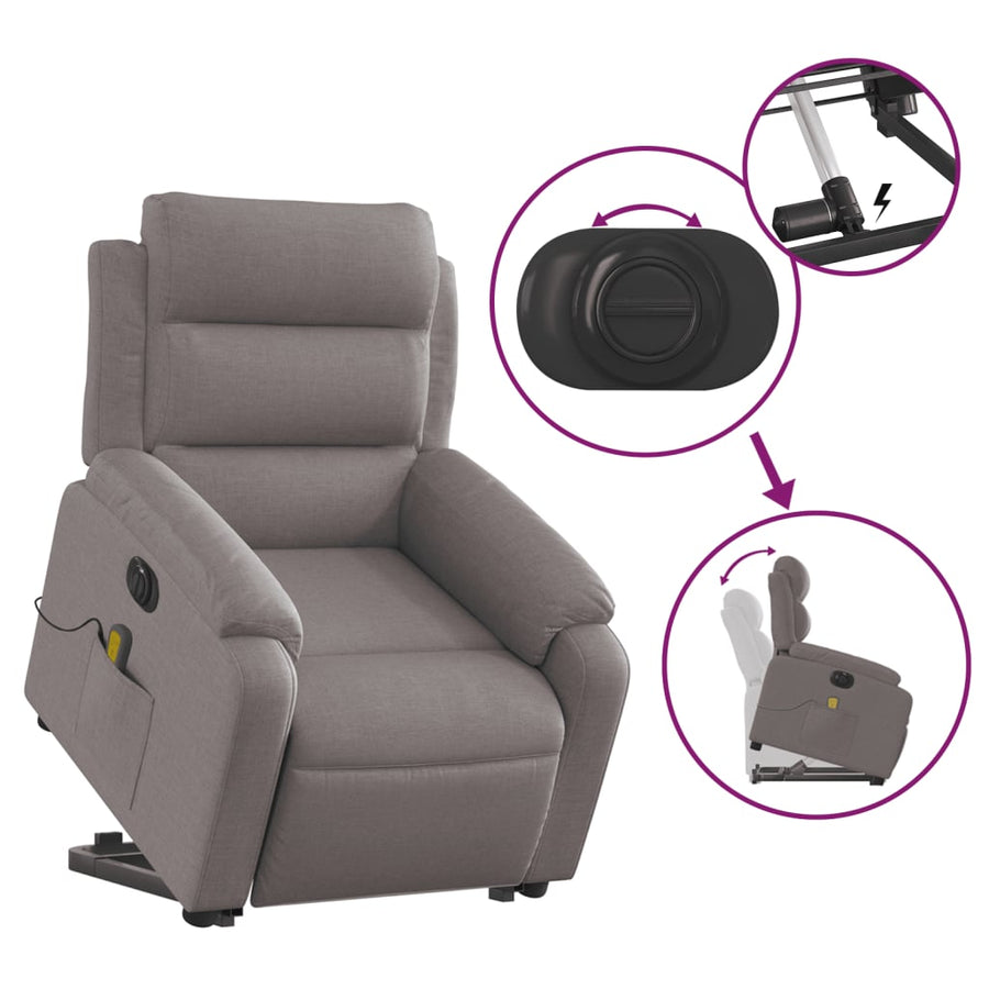 Sta-Op-Massagestoel Stof Taupe Ja Elektrisch verstelbaar