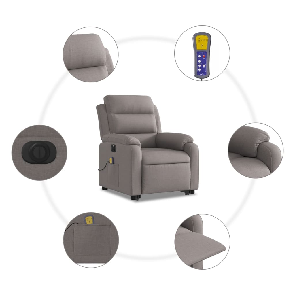 Sta-Op-Massagestoel Stof Taupe Ja Elektrisch verstelbaar