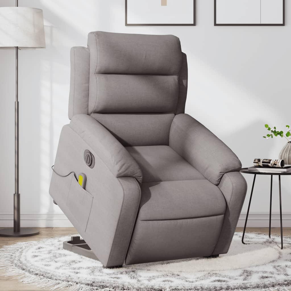 Sta-Op-Massagestoel Stof Taupe Ja Elektrisch verstelbaar