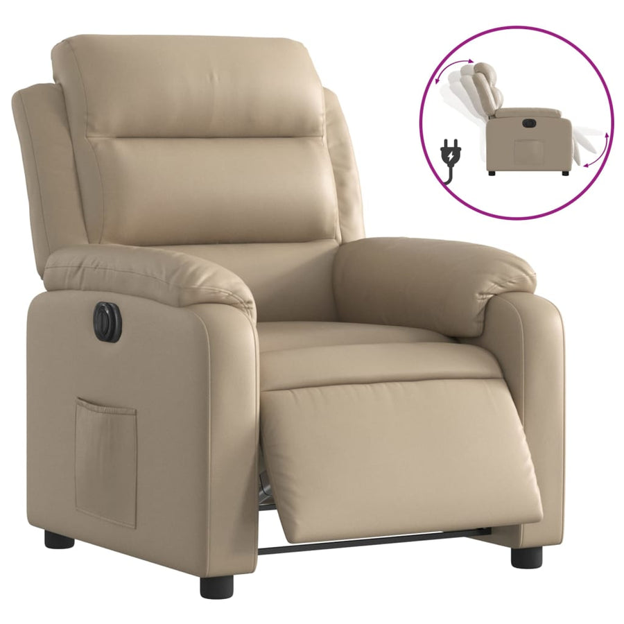 Fauteuil verstelbaar elektrisch kunstleer cappuccinokleurig