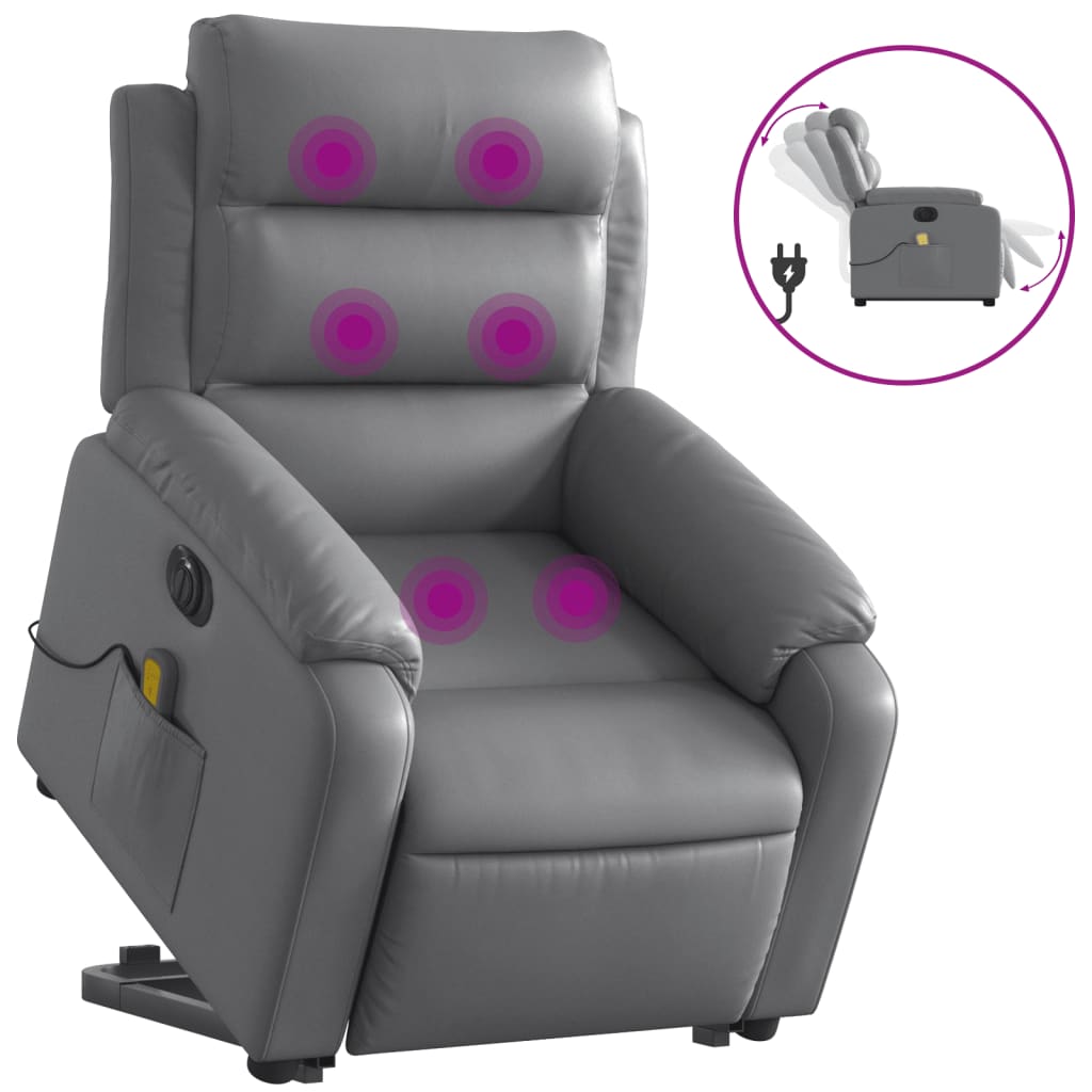 Sta-op-massagestoel elektrisch kunstleer grijs