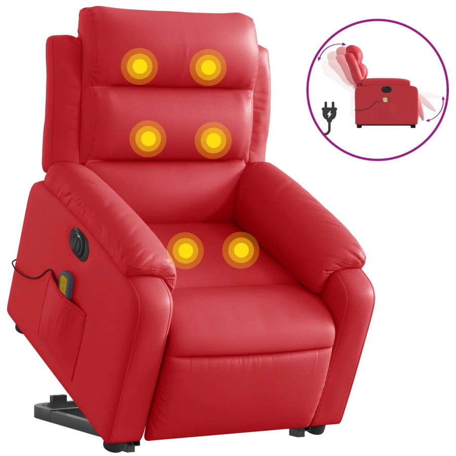 Sta-op-massagestoel elektrisch kunstleer rood