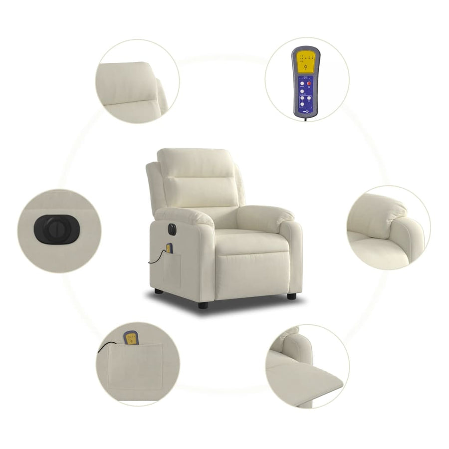 Massagestoel elektrisch verstelbaar fluweel crèmekleurig