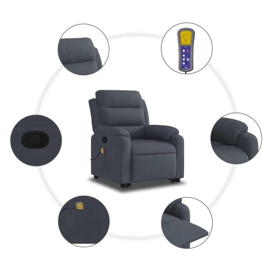 Sta-Op-Massagestoel Verstelbaar Fluweel Donkergrijs