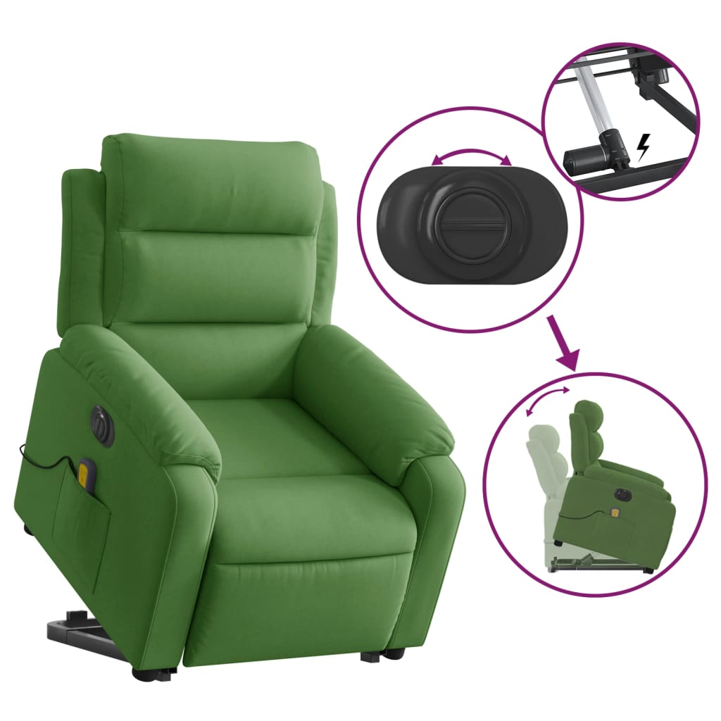 Sta-op-massagestoel elektrisch verstelbaar fluweel lichtgroen