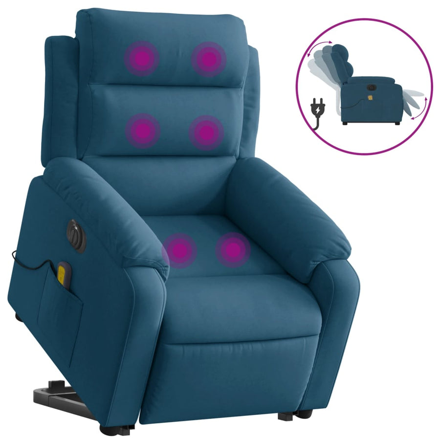 Sta-Op-Massagestoel Fluweel Blauw Ja Elektrisch verstelbaar