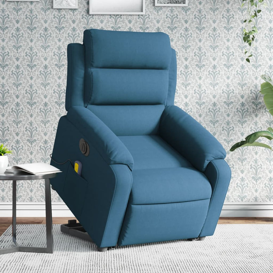 Sta-Op-Massagestoel Fluweel Blauw Ja Elektrisch verstelbaar
