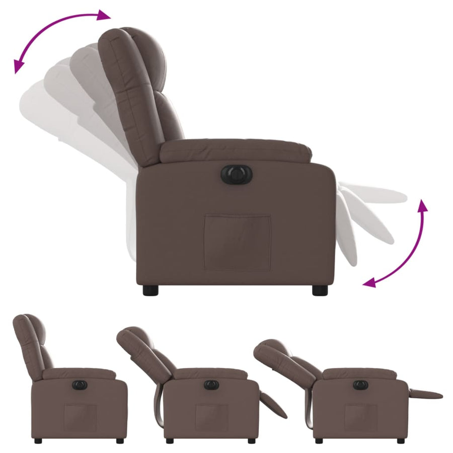 Fauteuil verstelbaar elektrisch kunstleer bruin