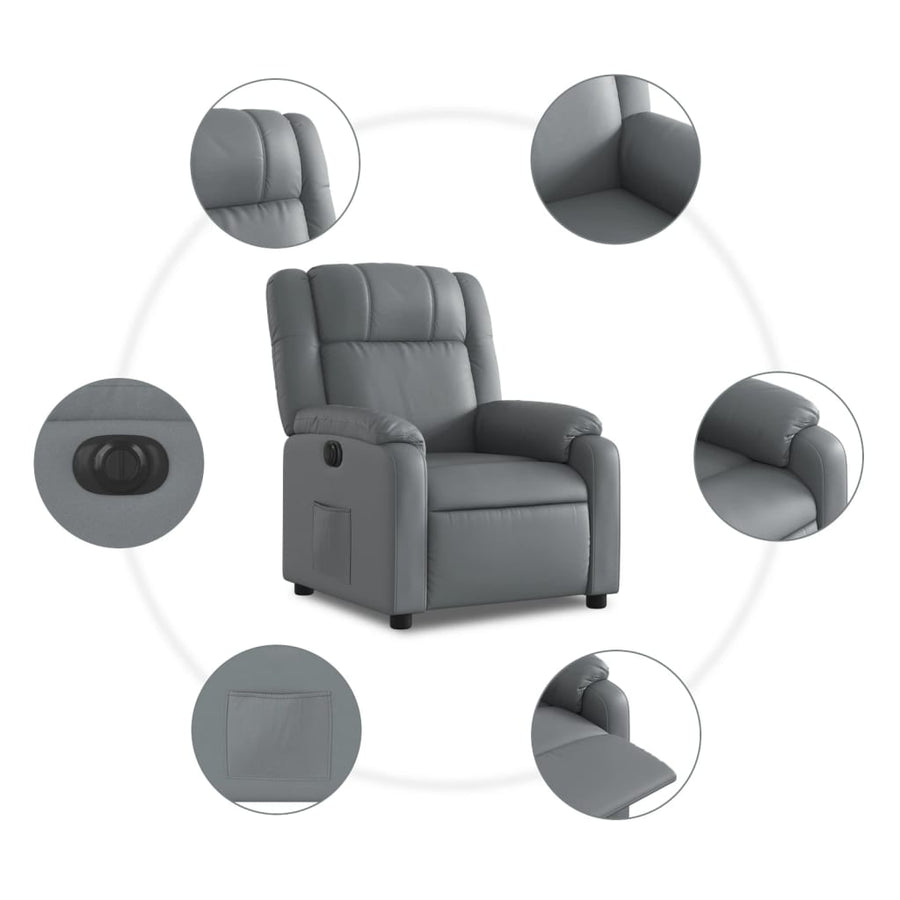 Fauteuil verstelbaar elektrisch kunstleer grijs