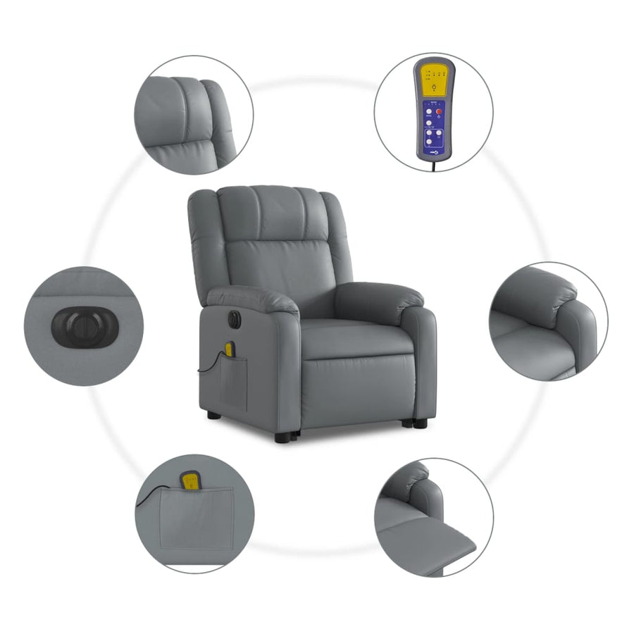 Sta-Op-Massagestoel Elektrisch Kunstleer Grijs Ja Elektrisch verstelbaar